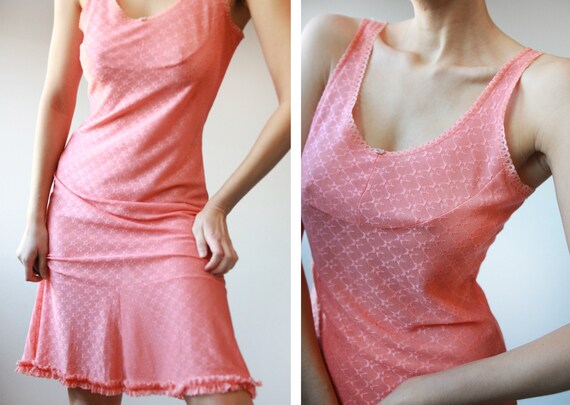 Soviet vintage pink lace trim nylon underwear chem