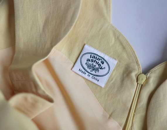 LAURA ASHLEY Vintage yellow silk linen scallop ne… - image 7