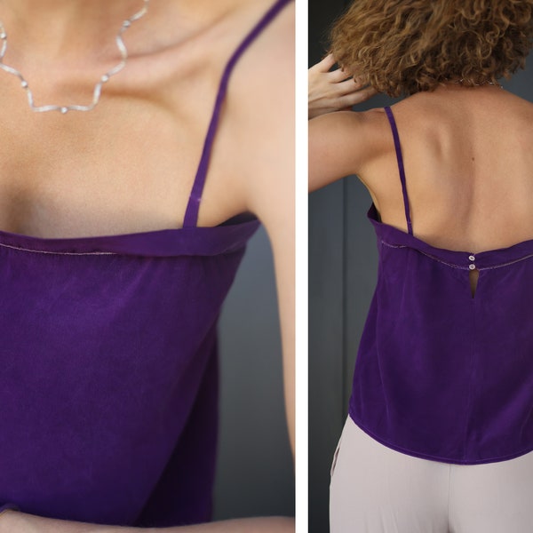 CHLOE Vintage purple pure silk tiny strap blouse top S