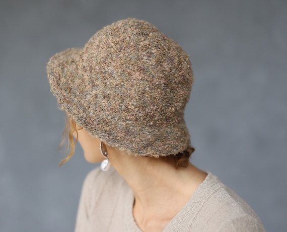 Vintage Beige Boucle Wool Short Brim Bucket Hat Etsy UK