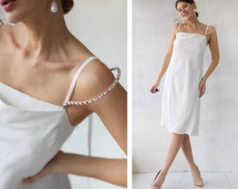 MARGIELA Vintage white avantgarde beaded strap simple midi dress S