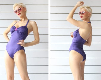 maillot de bain une pièce violet vintage dos nu dos nu M L