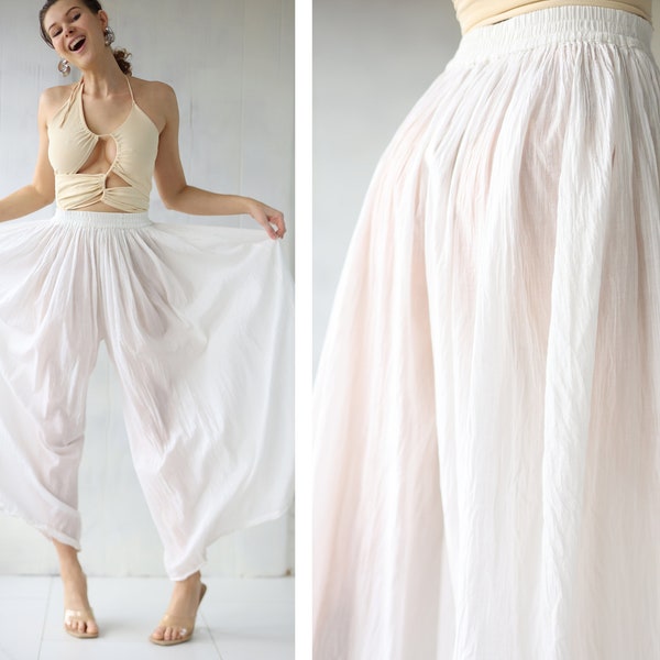 Vintage semi sheer white cotton extra wide leg palazzo summer resort pants