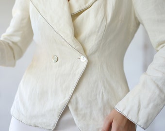 MARIMEKKO vintage blazer white linen blend minimalist style jacket S