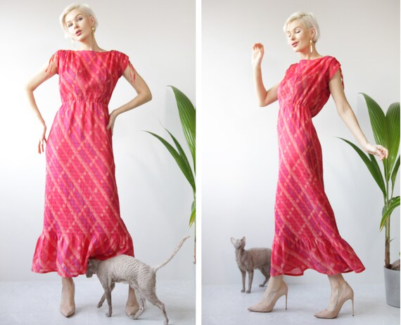 Vintage pink red micro pleated ankle length dancin