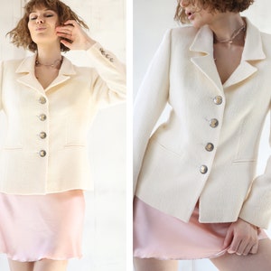 French vintage white boucle wool blazer jacket S