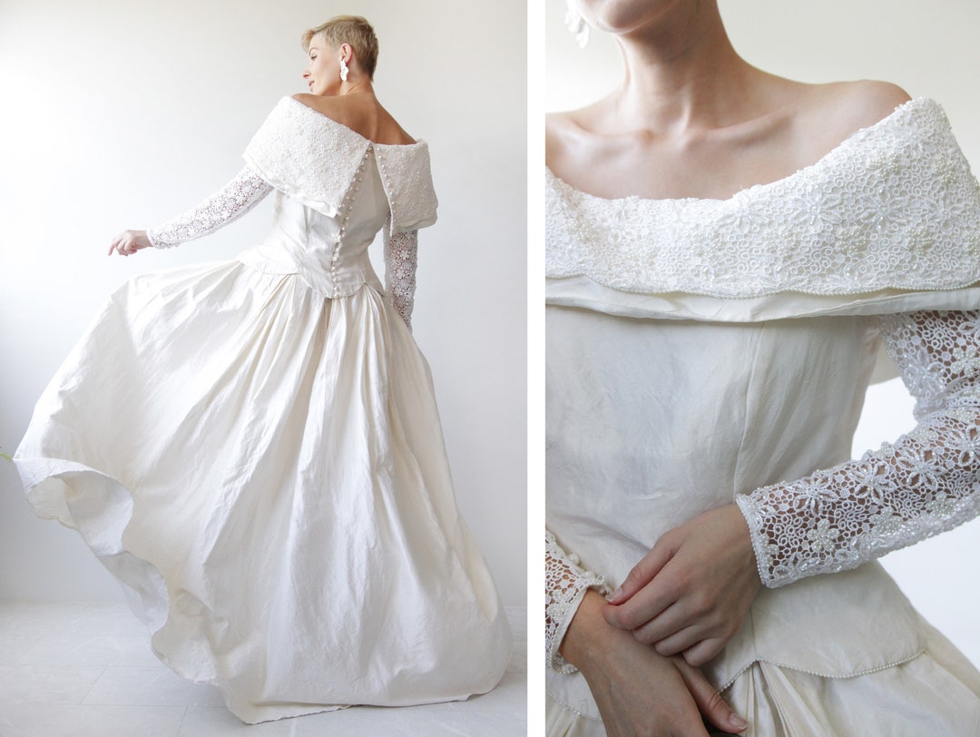 Robe de mariée en soie blanche vintage avec manches en - Etsy France