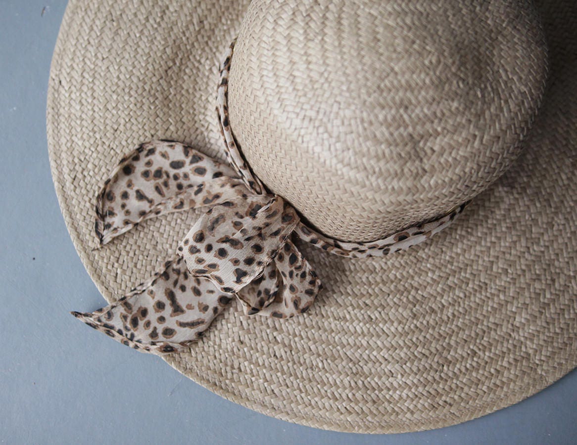 Vintage Brown Leopard Ribbon Woven Paper Straw Wide Brim  display picture 2