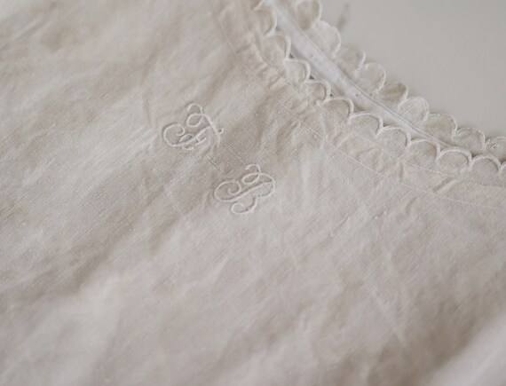 Vintage natural linen antique embroidered night d… - image 5