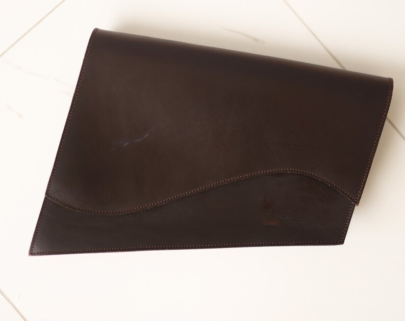 Swiss Vintage brown leather irregular geometric minimalist clutch bag image 6