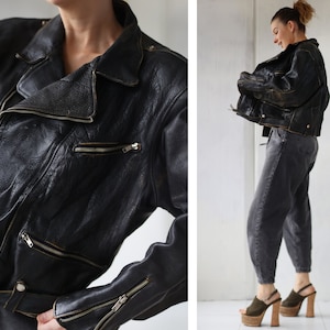 veste unisexe surdimensionnée vintage en cuir véritable effet vieilli