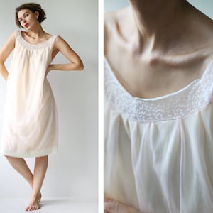 Vintage pink yellow semi sheer nylon night gown slip dress