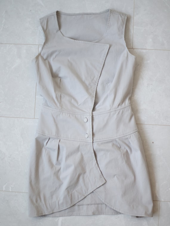 Vintage grey cotton sleeveless tunic vest top XS - image 4