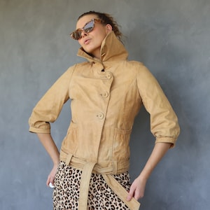Y2k Vintage beige genuine leather jacket XS