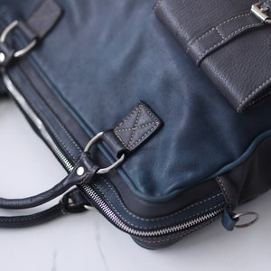 Vintage blue black leather large holdall travel sports unisex men women duffle bag image 6