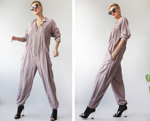 70s unisex vintage mauve purple beige wide tapered