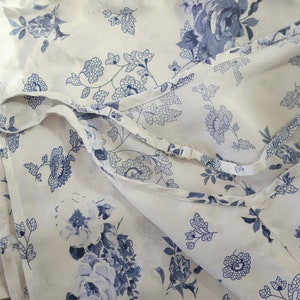 Vintage blue white floral print silk spaghetti strap lingerie cami top XS image 8