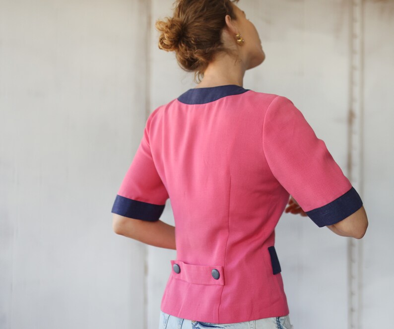 BALENCIAGA Vintage-Blazer rosa blau Kurzarm-Top S Bild 4