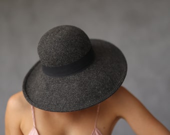 Vintage grey wool felt wide brim hat