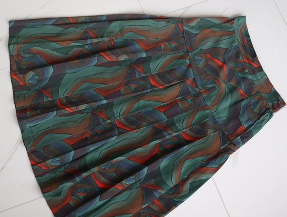 Vintage green abstract print pleated high waist m… - image 4