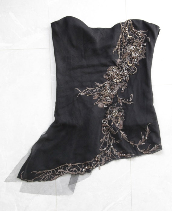 KAREN MILLEN vintage black mesh embroidery semi h… - image 4