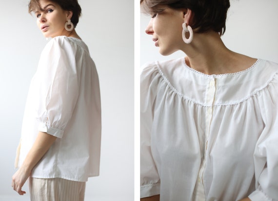 Vintage white cotton balloon sleeve peasant style
