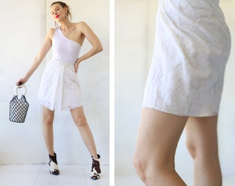 CARVEN Vintage white floral high waist mini skirt XS