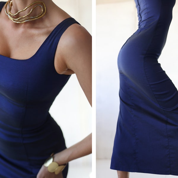 Vintage blue sleeveless tight fitted deep split maxi dress XXS XS