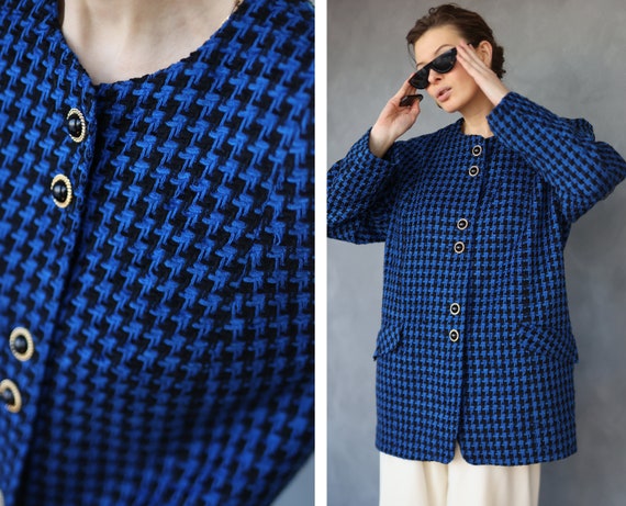 blue houndstooth blazer