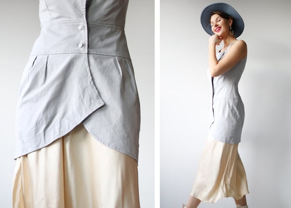 Vintage grey cotton sleeveless tunic vest top XS - image 2