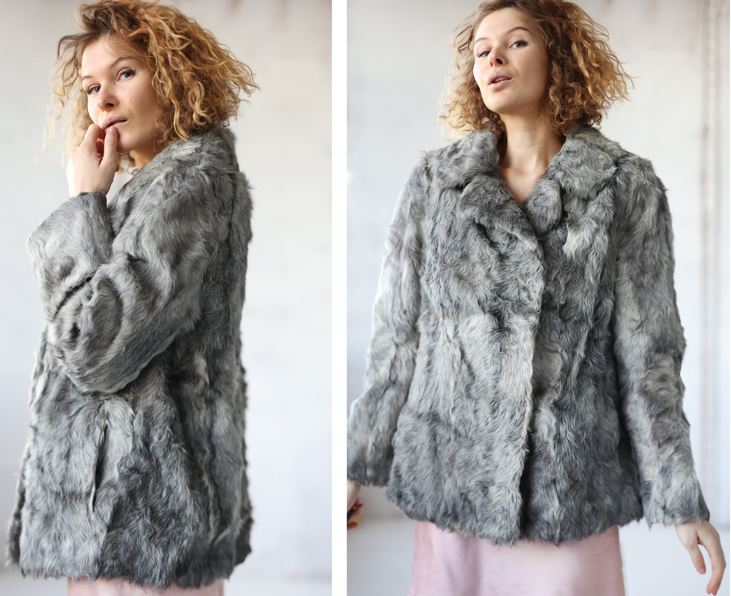 ◎real lamb leather curly fur jacket gray ◎real lamb leather curly fur jacket gray Vintage Grey Curly