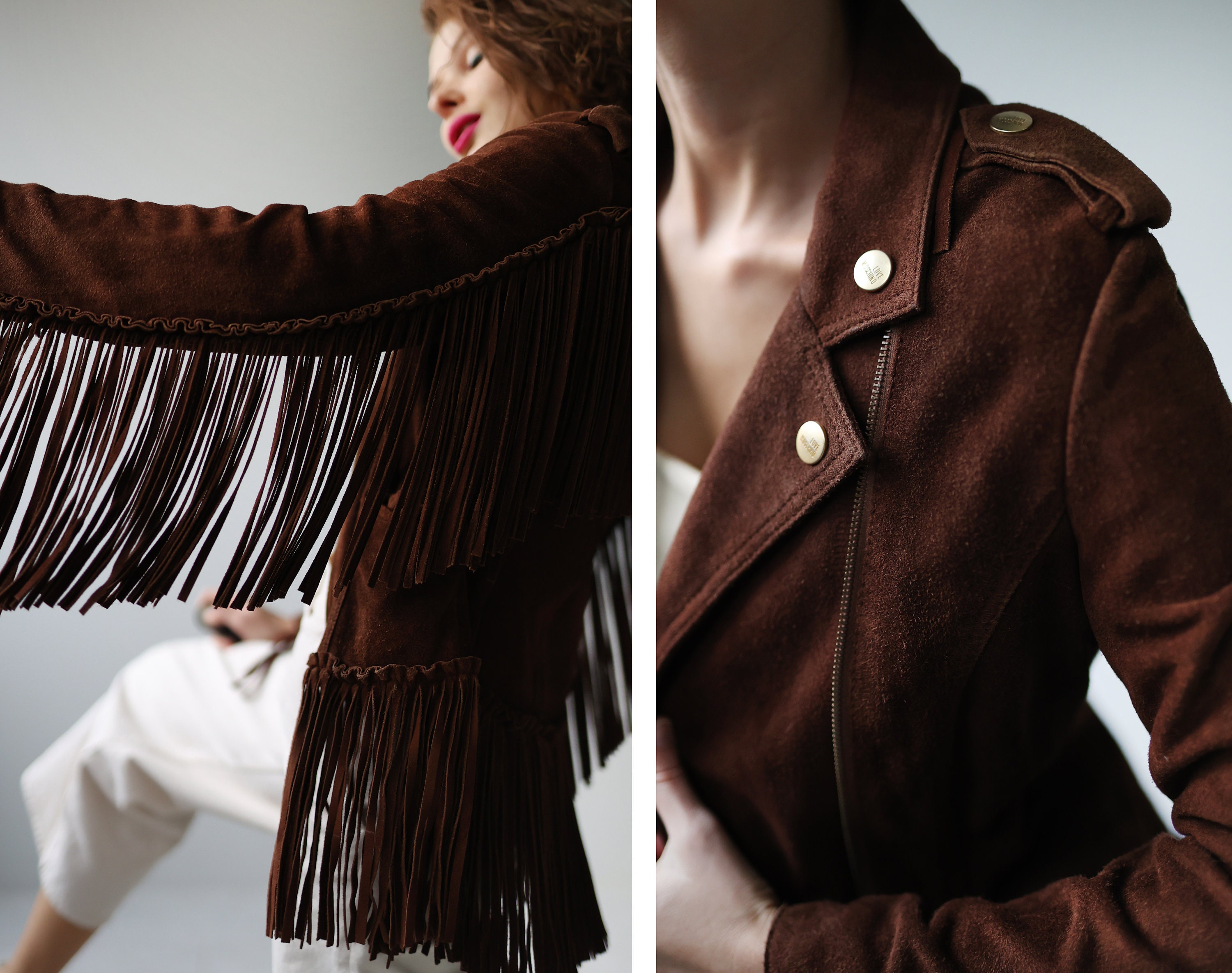 LOVE MOSCHINO Vintage Brown Heavy Real Suede Fringe LOVE MOSCHINO Vintage Brown Heavy Real Suede Fringe