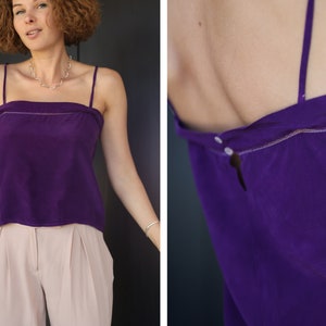 CHLOE Vintage purple pure silk tiny strap blouse top S image 2