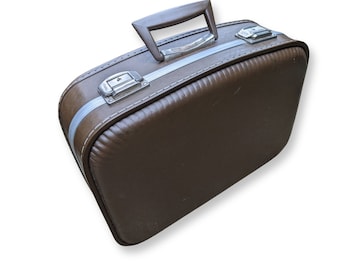 Vintage Mid Century Overnight Train Case Luggage Dark Brown Luggage Suitcase