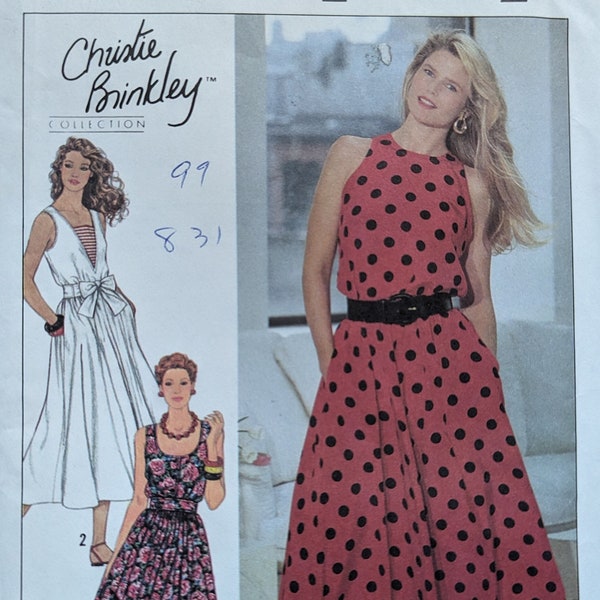 1990s Simplicity Summer Dress Pattern, Circle Skirt Dress w/ Bodice Variations, Sizes 4-12, Mid-calf Length, Vintage Pattern, # 9695