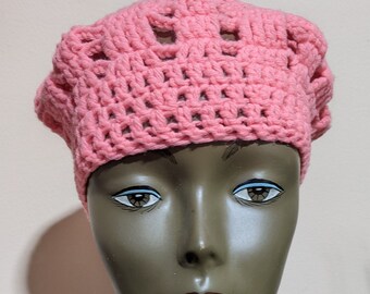 Hot Pink Beret, Hand Crocheted Vintage Hat