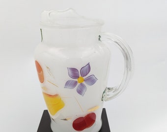 Bartlett Collins White Orchard Frosted Glass Handpainted 32 Oz. Glass Pitcher or Vase