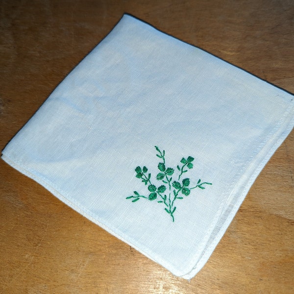 Shamrocks, Embroidered Hankie, Fine Irish Linen Handkerchief, 9 3/4" x 9 1/2" Vintage, Never Used, St. Patrick's Day Gift