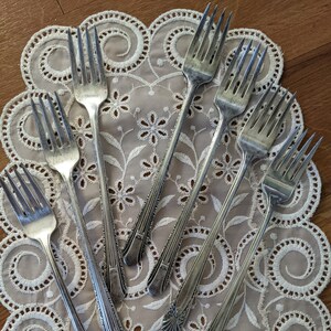 Lot 7 Silverplate Cocktail Seafood Forks Wm Rogers and Crowne Silver Plate Eating Utensils Flatware Vintage Wedding Event