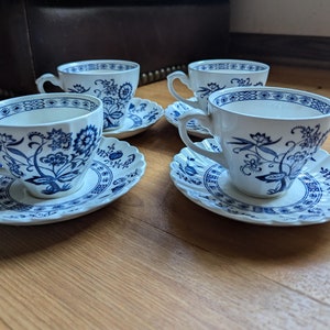 Blue Onion Teacups with Saucers: J & G Meakin Nordic Stoneware Set