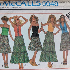 1970s Peasant Skirt Pattern, Ruffled Tier Skirt, Summer Tops, Size Small, Maxi, Knee-length, Vintage Pattern, McCalls #5648, Line Dancing