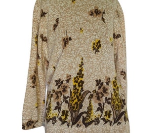 1960s Lambswool Floral Print Sweater: Vintage Angora Blend, Size Medium
