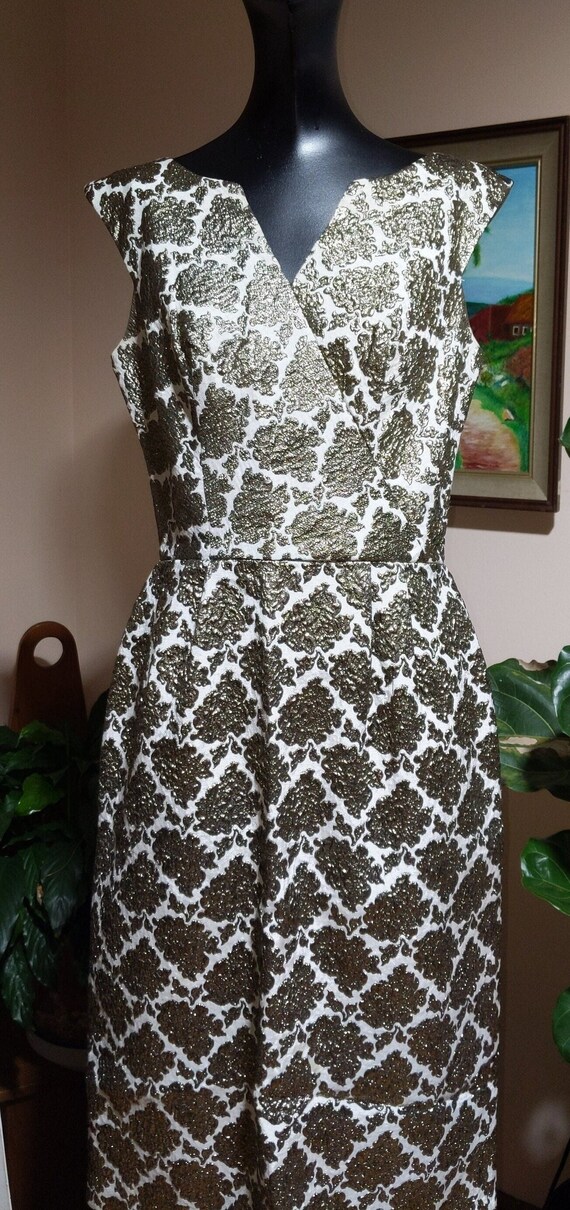Mod Brocade Evening Dress, Size 11, Bronze Brocad… - image 1