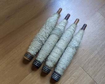 4 Antique Industrial Spools Wood Sewing Textiles Home Decor and Antique Wool Yarn Bobbins Spindles Primitive
