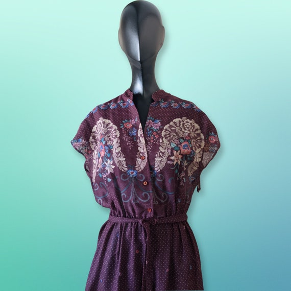 Sheer Maroon Polka Dot and Ar Nouveau Floral Prin… - image 3