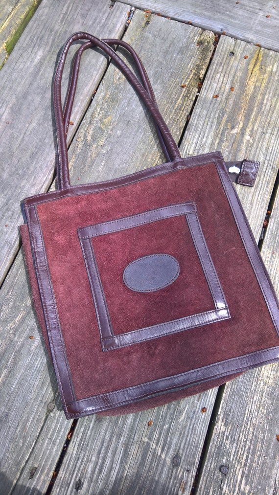 Vintage 1970s Brown Suede Square Purse Handbag Sho