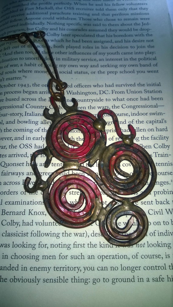 1970s Pendant Hand Made Geometric Copper Swirl Pe… - image 1