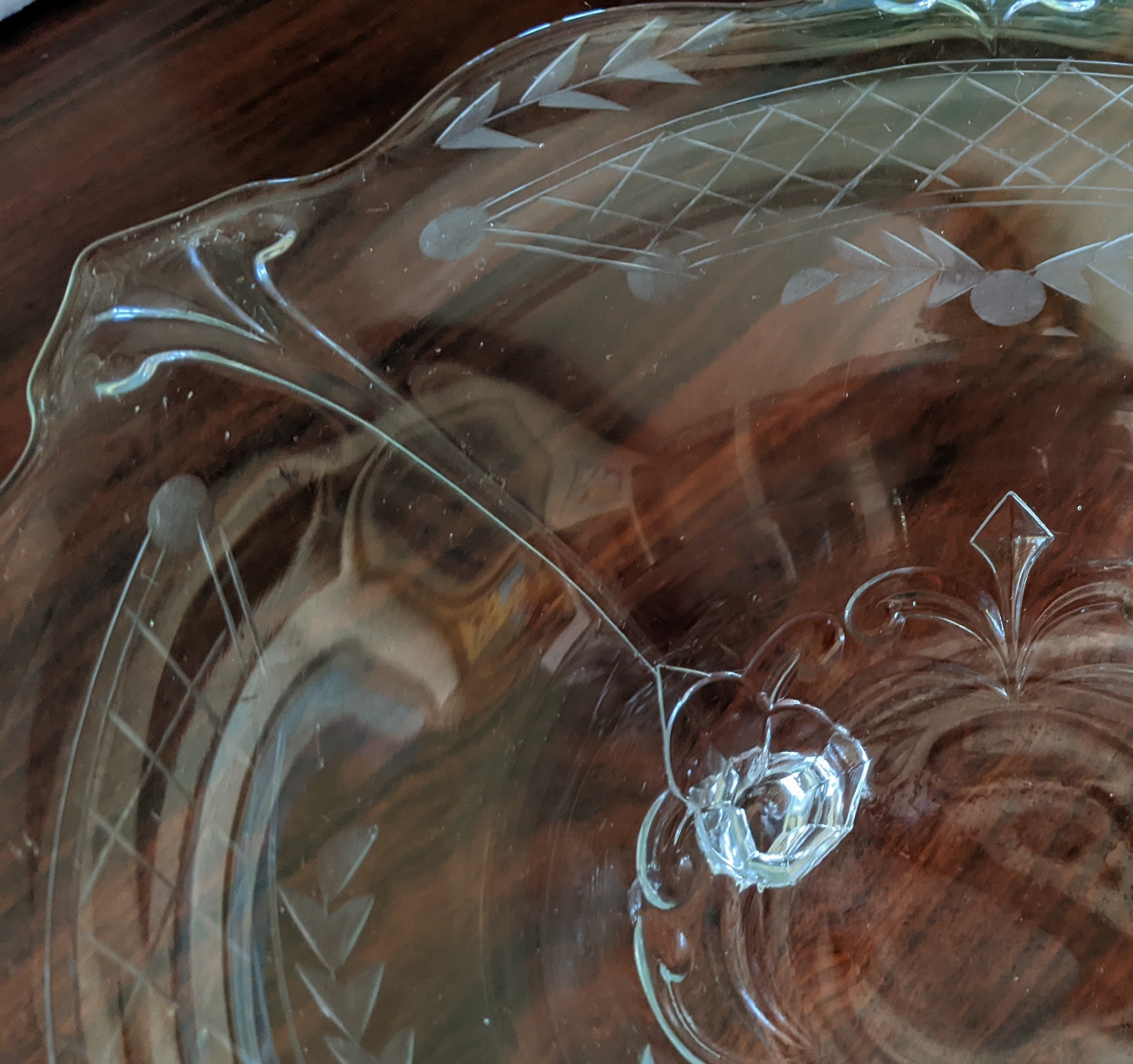 Etched Glass Art Deco Footed Serving Fruit Bowl - Etsy