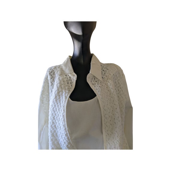 1970s White Body Suit, Cotton Knit "Jacket" over … - image 3