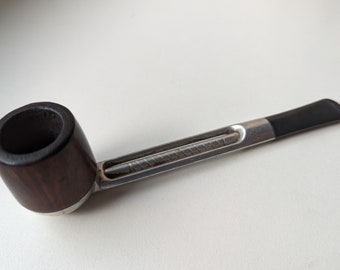 Vintage Tobacco Smoking Pipe, Wood, with Aluminum Stem, Signed "Falcon, Made in England"